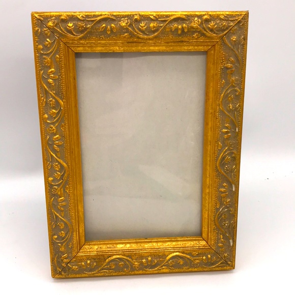 Vintage Heavy Wooden Resin Carved Ornate Gold &Gold Foiled Easel/Hanging Frame - Picture 1 of 7